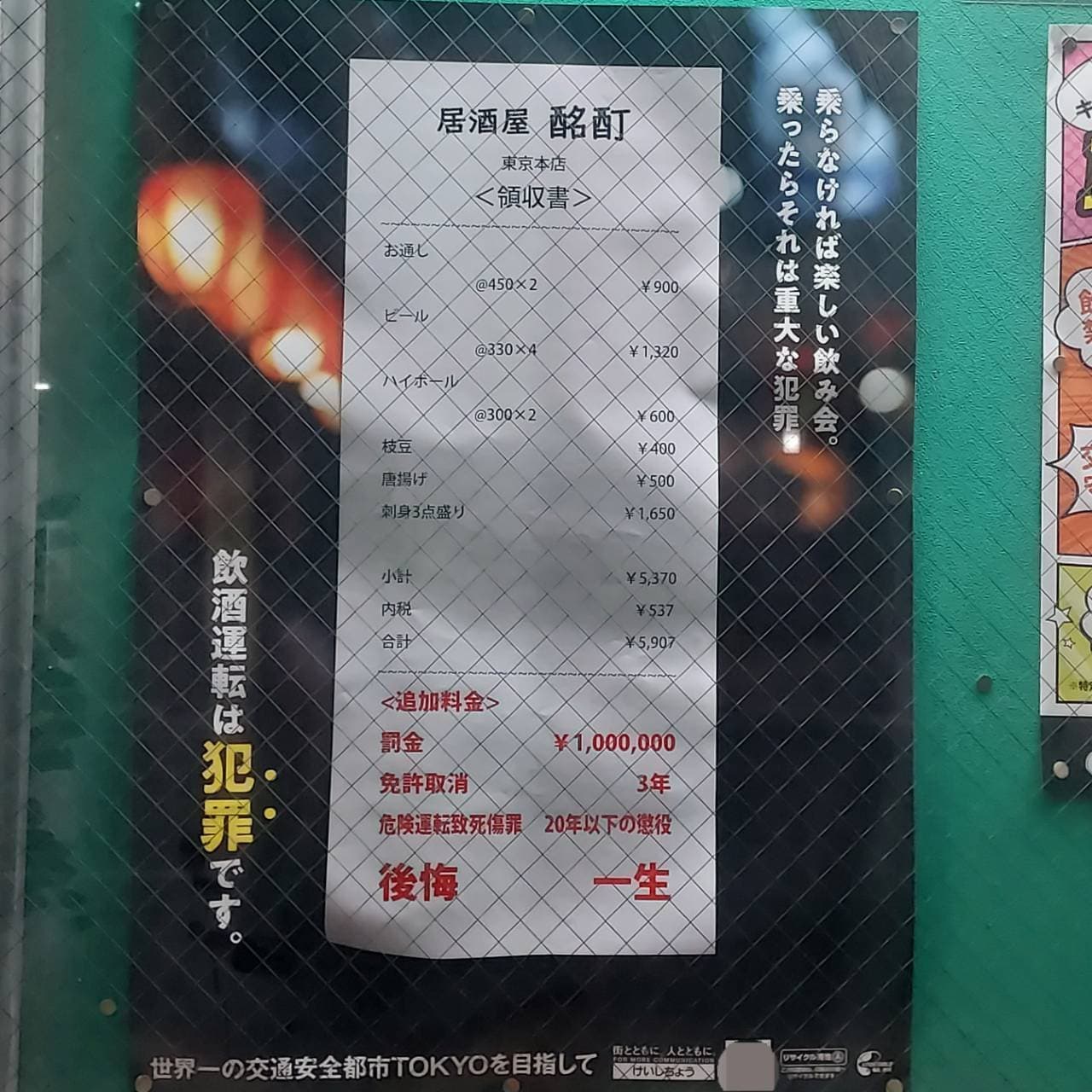 居酒屋酩酊/警視庁の飲酒運転抑止ポスター
