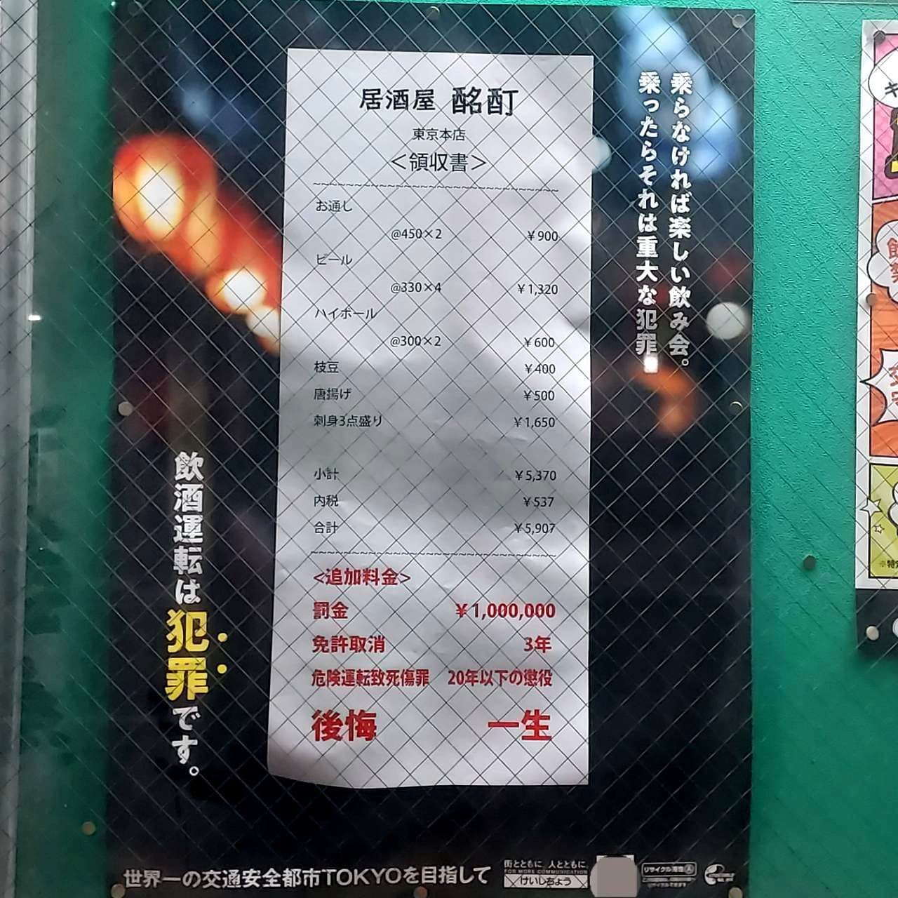 居酒屋酩酊/警視庁の飲酒運転抑止ポスター