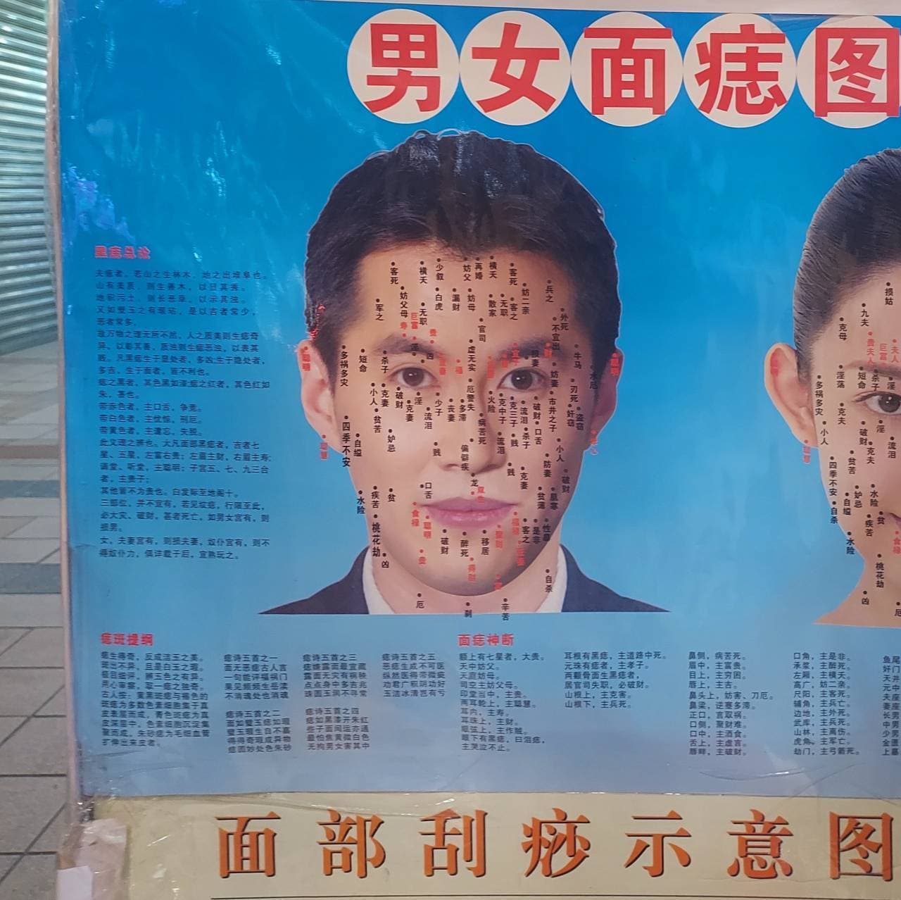 ホクロ鑑定の看板/台北龍山寺駅地下/占い街
