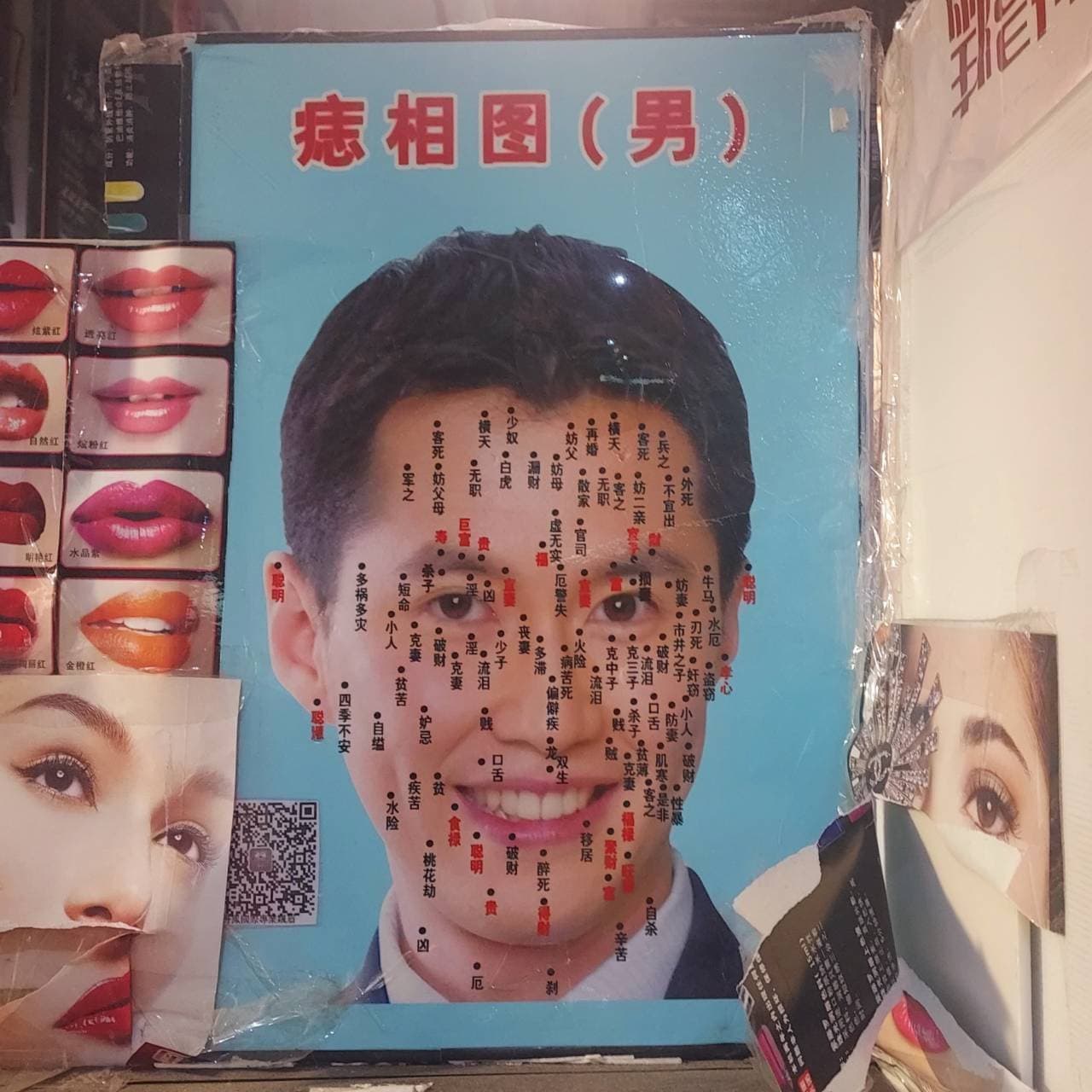 ホクロ鑑定の看板/台北龍山寺駅地下/占い街